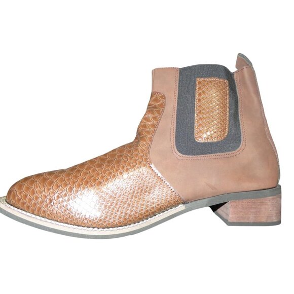 Rodeo Western Vegan Suede and Python Embossed Leather Ankle boots size 46 US 12 - Picture 5 of 10